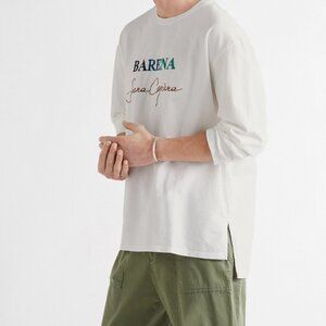 New BARENA Logo Embroidered White Cotton Long Sleeve Sweatshirt T-Shirt